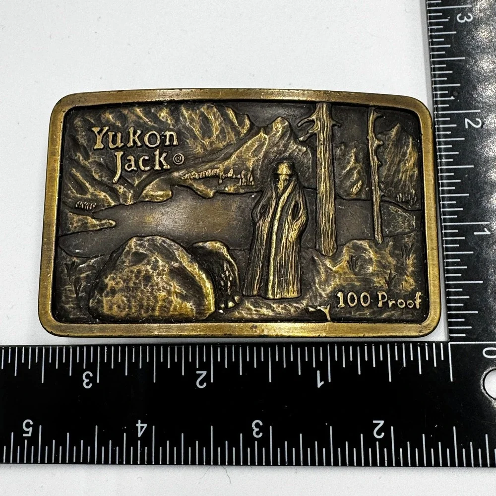 Vintage‎ 1979 Yukon Jack Liqueur 100 Proof Belt Buckle Made in USA Brass Tone